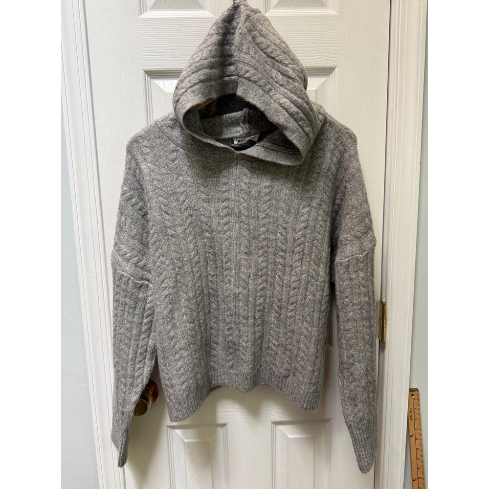For The Republic Gray Cable Knit Hooded Sweater Womens Medium Cozy